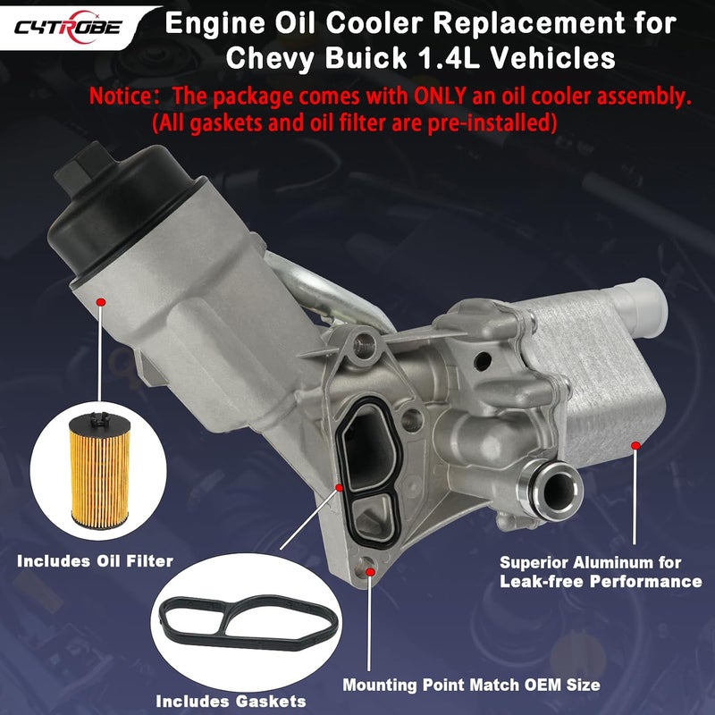 CYTROBE Engine Oil Cooler Filter Housing Assembly Adapter with Gasket, Filter Insert, Cap Compatible with 2011-2021 Chevy Cruze Sonic Trax Buick Encore 1.4L Turbo Replace 55566784 918-428 55565388 88179-91400 - Image 4